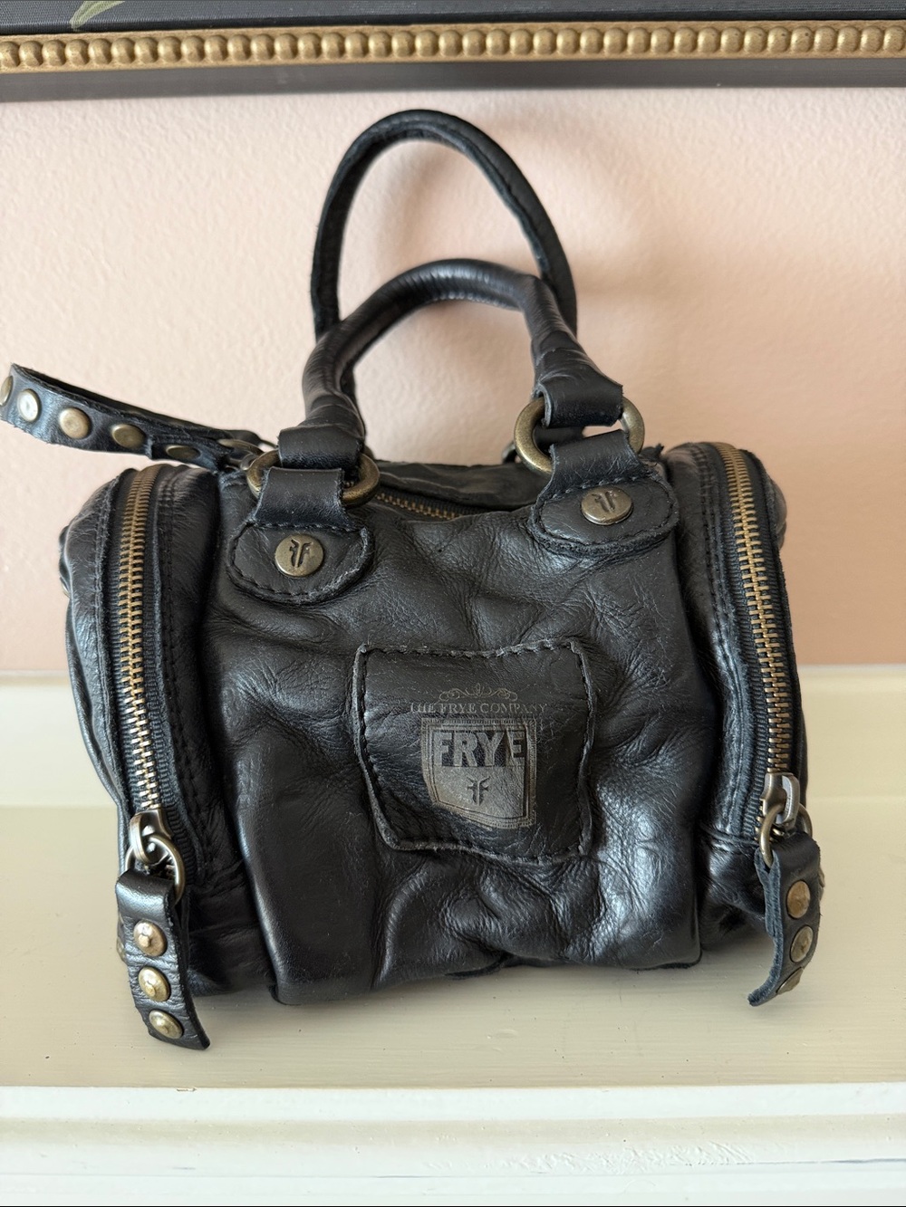 Frye Black Leather Double-Zip Toiletry Bag